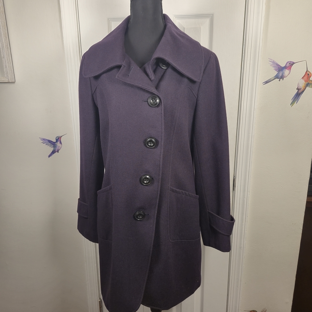 Nine West Wool Blend Purple Pea Coat Mid-Length Trench Size 10